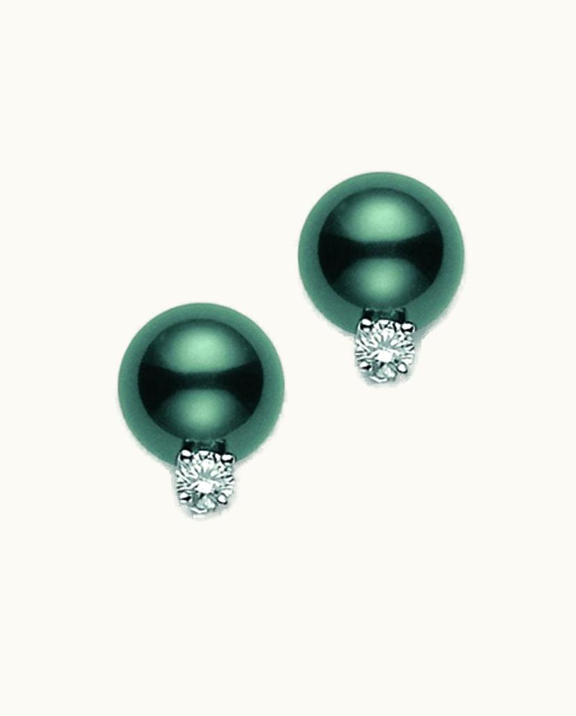 Mikimoto Mikimoto Black South Sea Stud Earrings With Diamonds – 18K White Gold